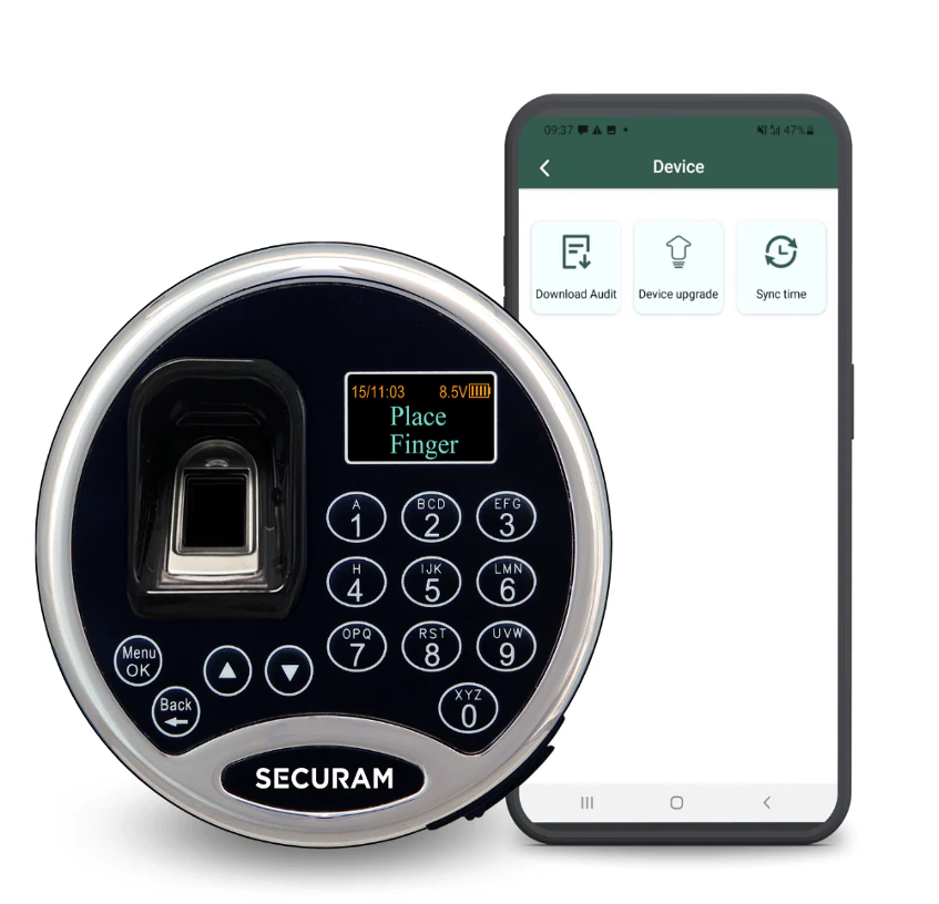 SECURAM ScanLogic D66 biometric safe lock with mobile audit download